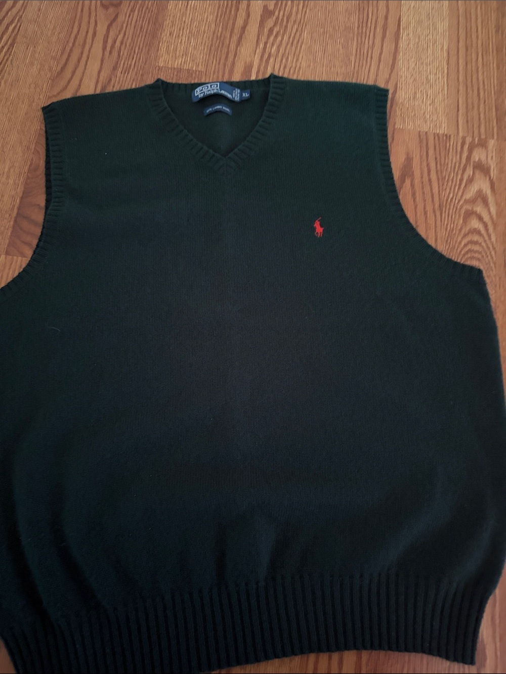 Ralph Lauren Men’s Dark Green V-Neck Sweater Vest with Red Pony